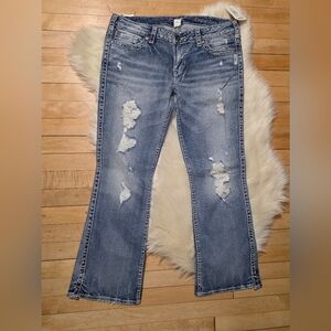 NWT Silver Jeans Co. Frances 18” Jeans Women's Vintage 32x29 Bootcut Distressed
